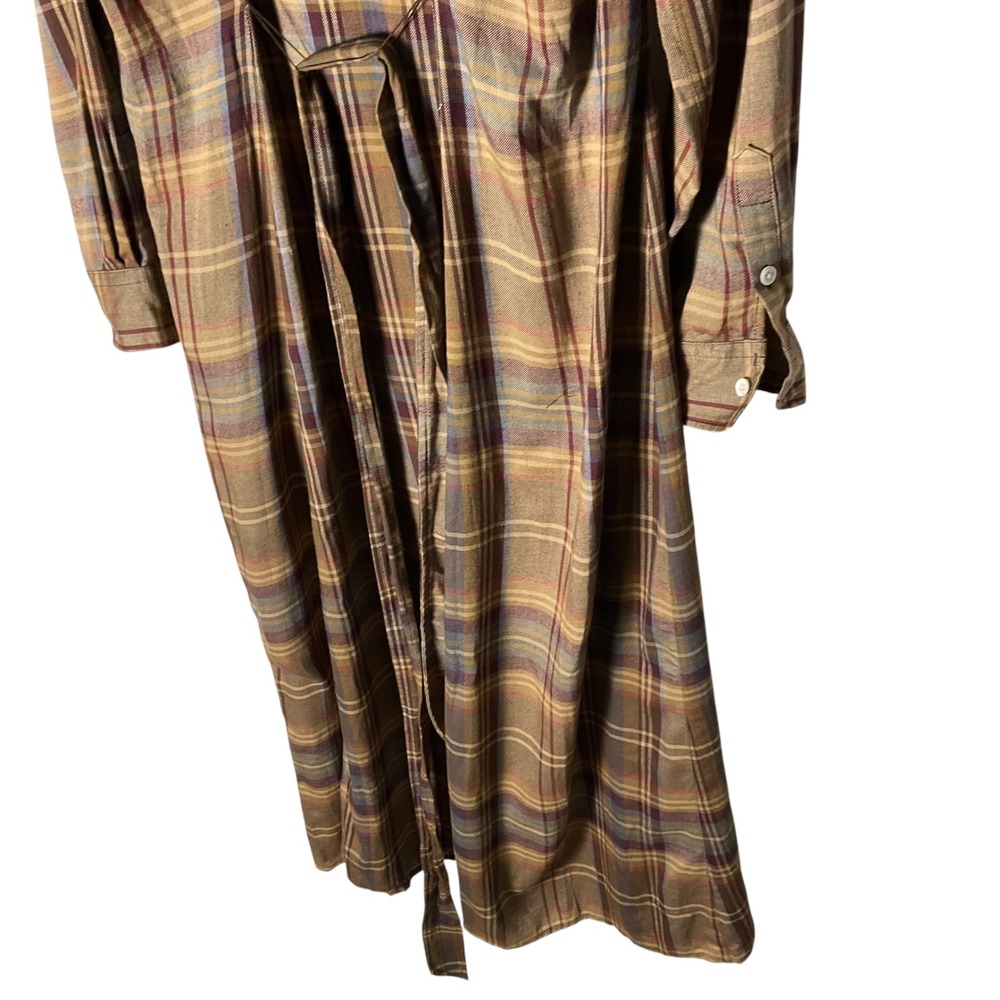 Polo Ralph Lauren Flannel Belted Midi Shirt Dress Brown Plaid Size XL - Picture 9 of 9